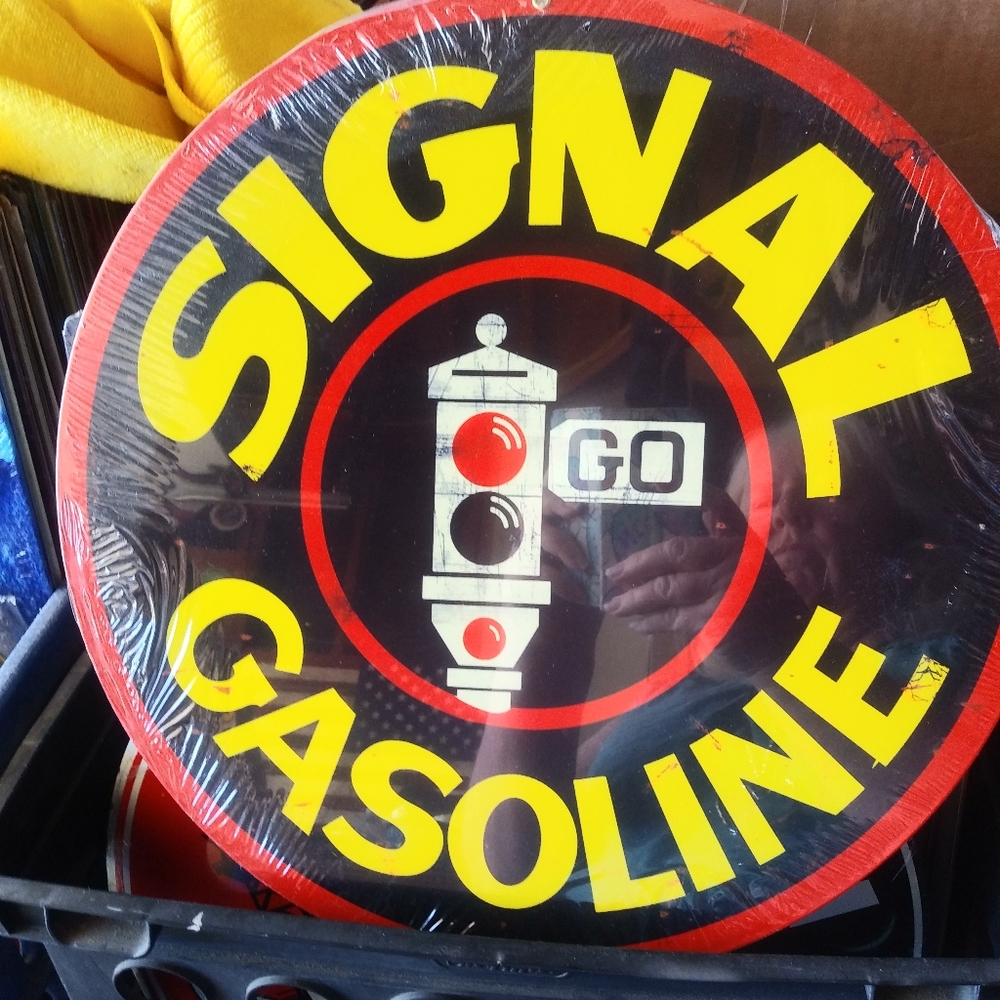 Signal Gasoline round metal sign 14"